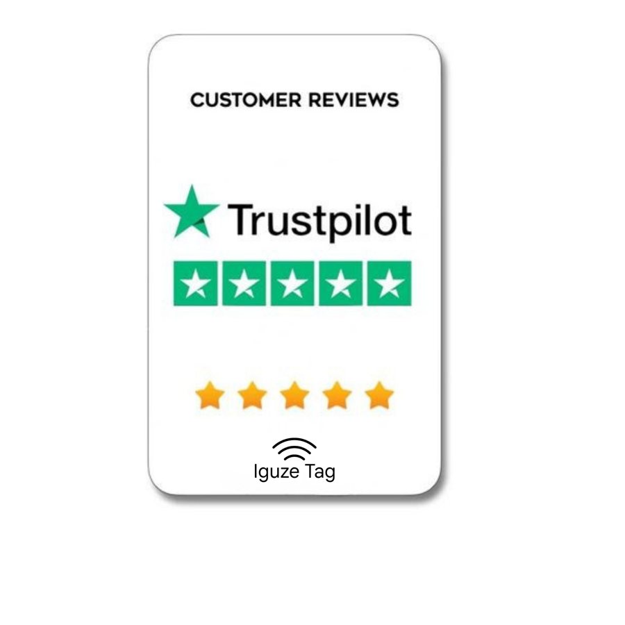 Iguze Tag NFC card set to open a Trustpilot review page
